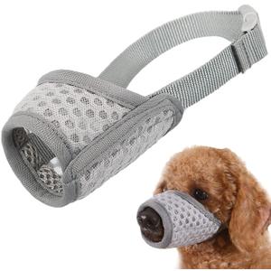 Mayerzon Dog Muzzle, Puppy Soft Mesh Muzzle for Small Medium Large Dogs Chihuahua Poodles Beagle Dachshund Corgis Labrador for Biting Chewing Grooming That Allows Panting Drinking(XS, Grey) (XS-(Snout 5-6))