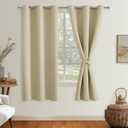 Hiasan Room Darkening Window Curtain Panels, Light Blocking, Noise Reducing Blackout Curtains, Tiebacks Included, Set of 2, Grommet Top (Light Beige, Width 42 Inch x Length 72 Inch)