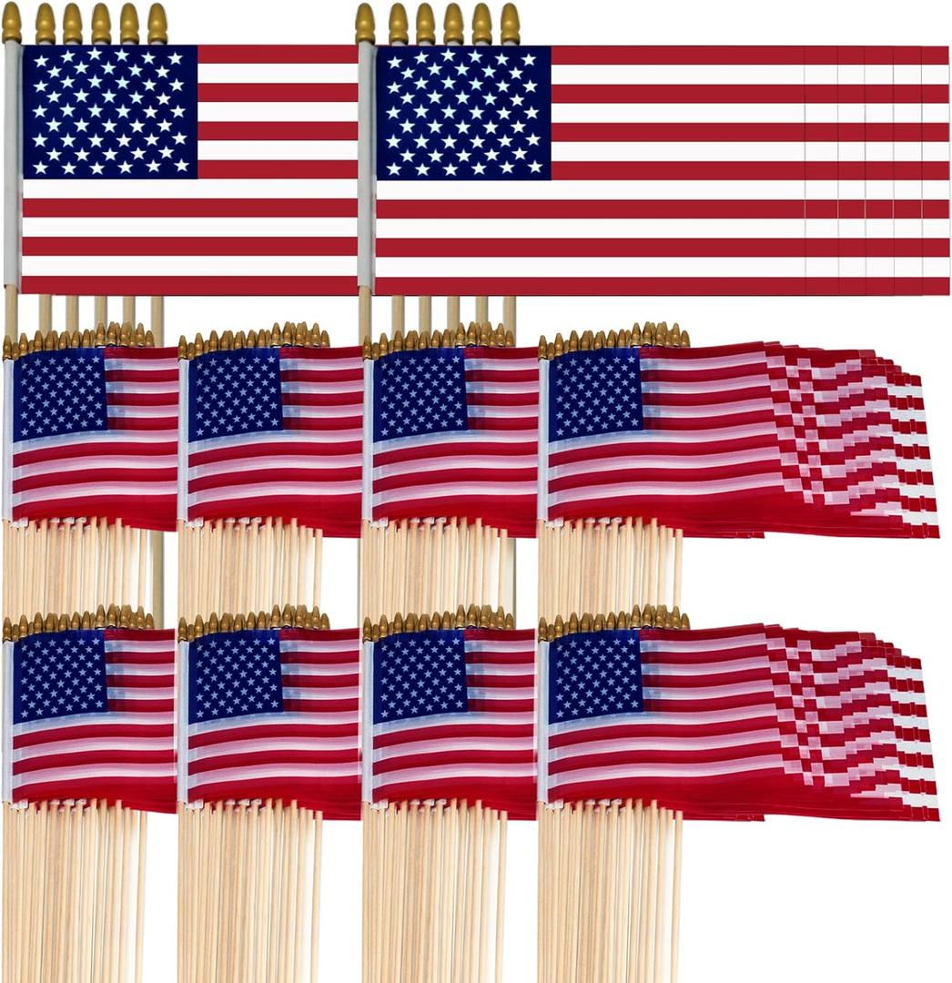 550 Pcs Small American Flags on Stick 4x6 Inch Mini American Flags with Safety Spear Tip Bulk Solid Wooden Pole Handheld US Flag for Parades Independence Day Memorial Day 4th of July Decorations