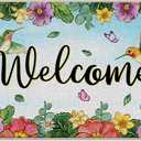 Welcome Spring Summer Flower Decorative Front Door Mat, Hummingbird Morning Glory Floral Doormat Indoor Outdoor Non-Slip Floor Entryway Rug, Daffodil Hyacinth Home Kitchen Decoration 17x29 Inch