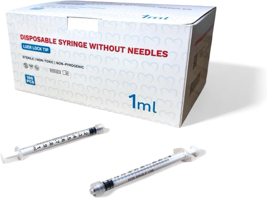 1mL Luer Lock Syringe, Sterile, Individually Wrapped, No Needle (Box of 100)