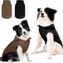 2 Pieces Basic Dog Hoodie, Soft & Comfy Dog Puppy Sweatshirt, Superior Comfort and Fit Doggy Security Hoodies Jumpsuit Sweater with Leash Hole and Pocket, Black & Brown/Sleeveless, L