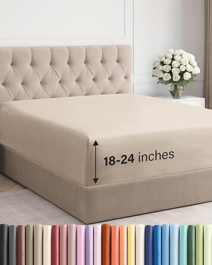 CGK Linens Extra Deep King Fitted Sheet - Fitted Sheet Only - Wheat
Easily Fits 18 inch to 24 inch Mattress, Soft, Wrinkle Free, Breathable & Comfy, Extra Deep Pockets Hotel Luxury Fitted Sheet