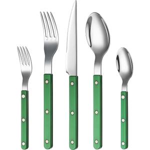 Khen Cutlery Set of 20, 18/8 Stainless Steel Flatware, Modern Silverware for Home, Kitchen, Dining & Table Setting for 4  Stainless Steel, Dishwasher Safe, Lightweight & Ergonomic Design Gift - Green