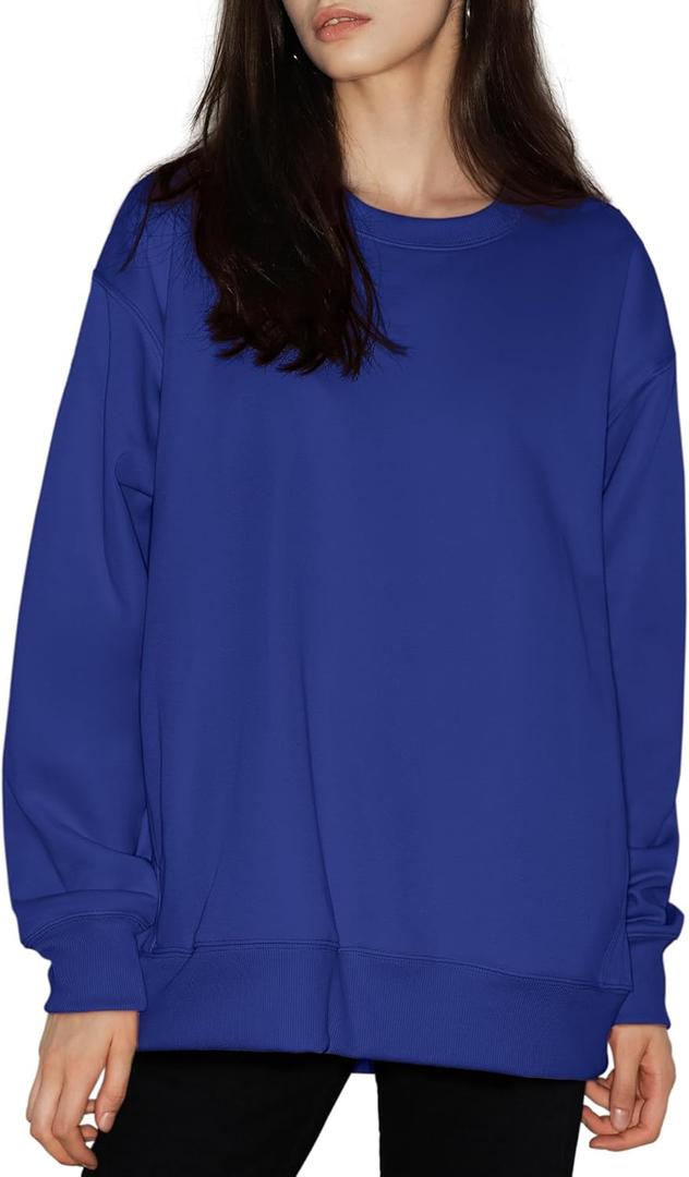 PUMIEY Women's Oversized Sweatshirts Fleece Crew Neck Hoodies with Pockets Long Sleeve Pullover Tops Three-No Collection (Medium)