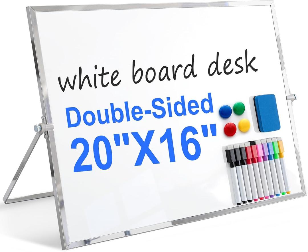20x16 Inch Dry Erase White Board, Magnetic Double Sided with Stand, White