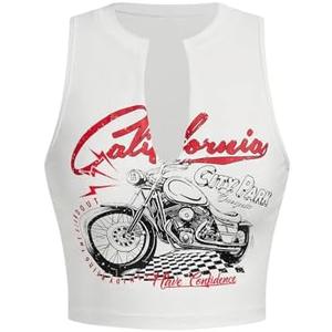 SOLY HUX Women's Letter Graphic Tank Top Notched V Neck Sleeveless Summer Crop Tops Streetwear Medium