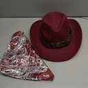 Cowboy Hat with Fringed Bandana Set for Women Wide Brim Western Cowgirl Hat Paisley Head Wrap Scarf