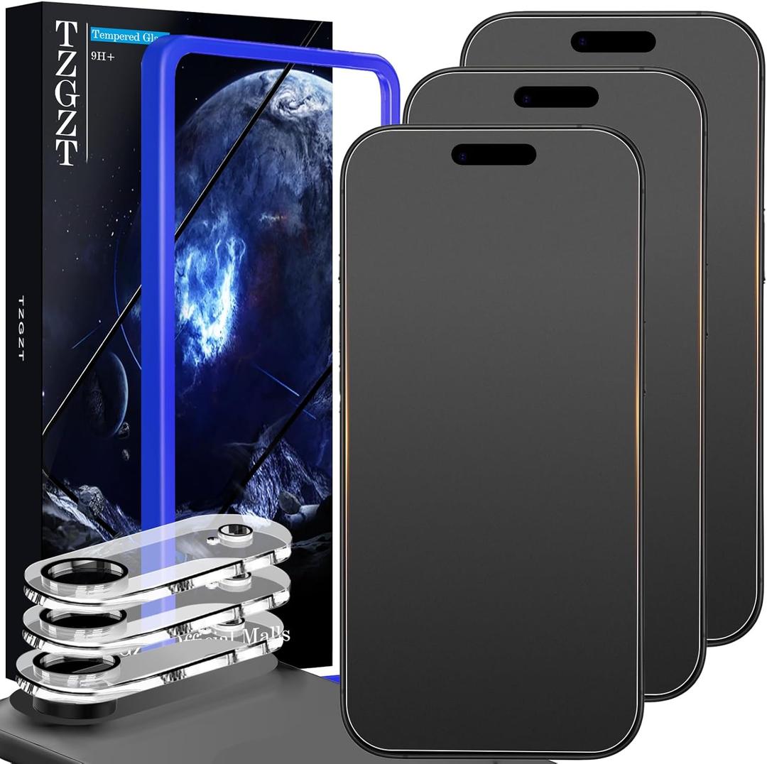 TZGZT (Anti-Blue Light) 3 Pack for iPhone Air Matte Screen Protector Tempered Glass Film Accessories, Camera Lens Protector for 17 Air, Case Friendly, Install Kit, Anti-Glare & Anti-Fingerprint, 9H+