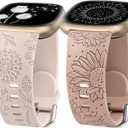 Minyee 2 Packs Floral Engraved Band Compatible with Fitbit Versa 4/Versa 3/Sense 2/Sense Band Women, Cute Silicone Dandelion Sunflower Design Soft Sport Fancy Summer Strap for Versa 4 (Starlight & Nude)