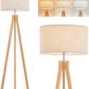 ELYONA Nordic Wood Tripod Floor Lamp, Modern Reading Standing Lamp for Living Room 3 Color Temperatures LED Bulb Included Flaxen Lamp Shade, Boho Natural Wooden floor lamp for Bedroom Office Kids Room