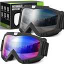Ski Goggles Men Women, Snowboard Goggles UV Protection Anti Fog OTG Snow Goggles for Snowmobile Skiing Skating (2 PACK, 02.black Frame Multicolor Lenses/Black Frame Gray Lenses)