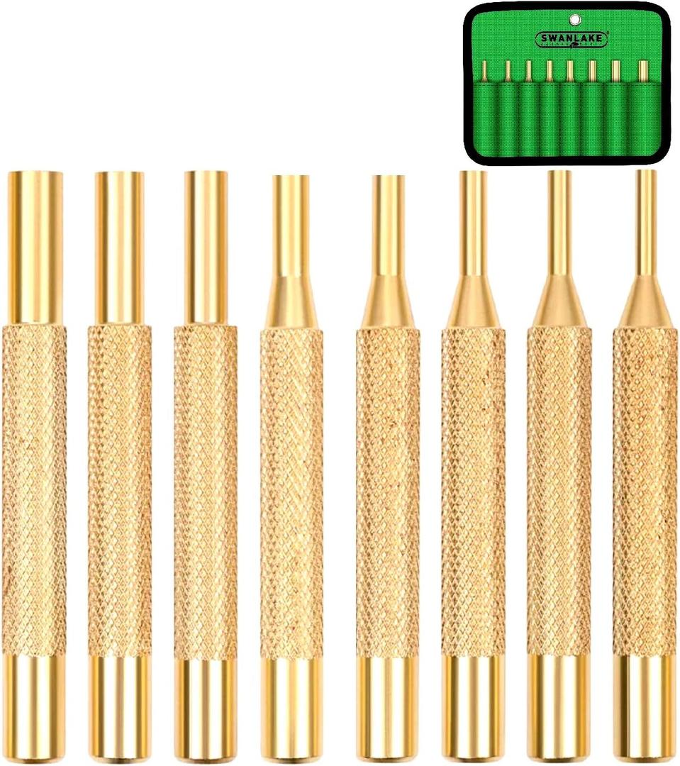 SWANLAKE 8-Piece Brass Punch Set, Removing Repair Tool1/8" - 5/16" Brass Pin Drive Punch Set