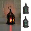 2 Pack Moroccan Style Candle Lantern, Small Tealight Candle Holder with Transparent Flower Glass Panels, Hanging Lantern Outdoor for Ramadan, Decorative Metal Lamp for Patio, Weddings 6.5inch（Black）