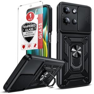 LeYi for Motorola Moto-G-2025 Case: Moto G 2025 Phone Case with Tempered Glass Screen Protector, Motorola G 2025 Case Military-Grade Protection with Kickstand Phone Case for Moto G 2025, Black