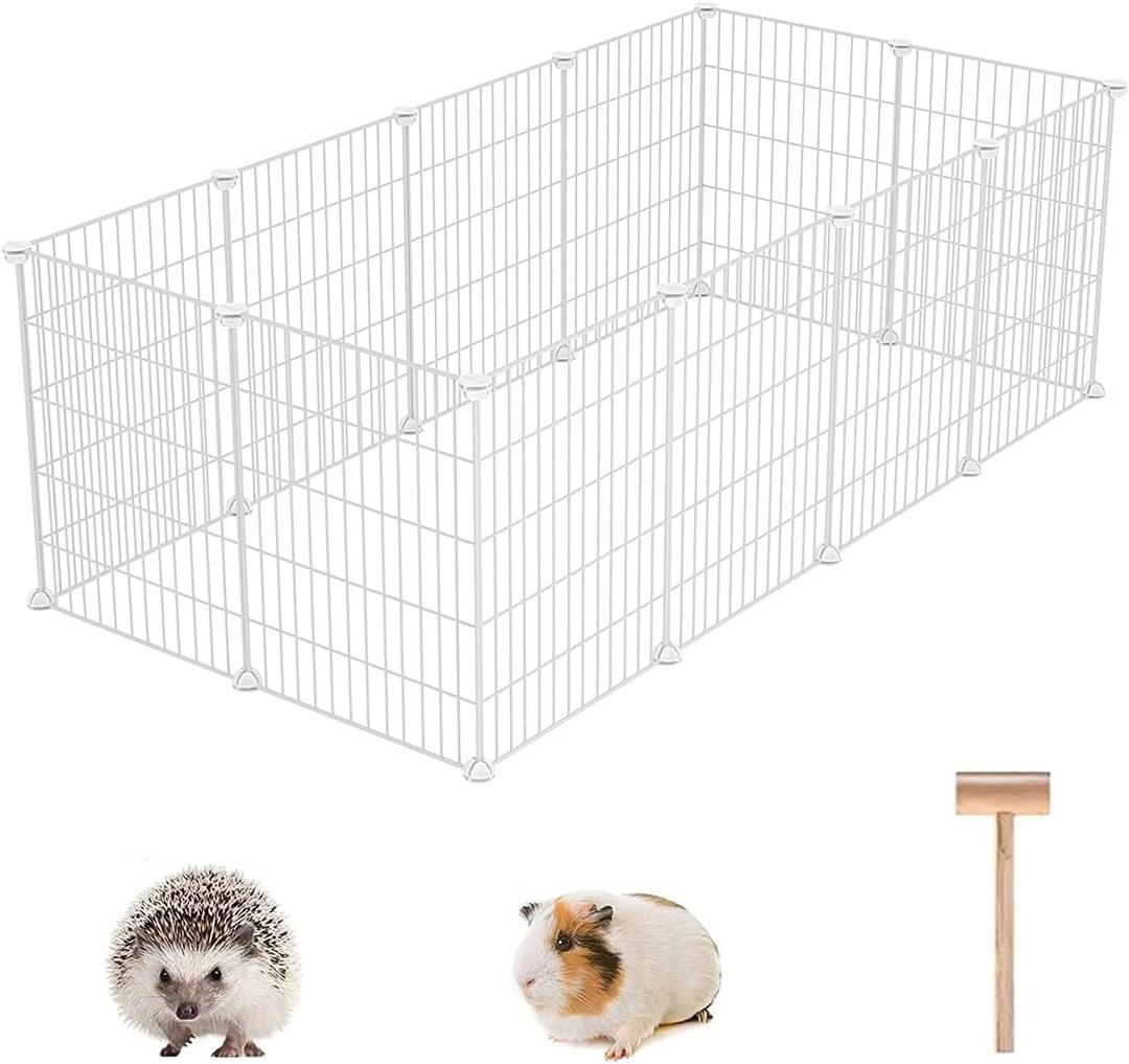 C&AHOME Pet Playpen, Small Animals Supplies, 12 Panels Exercise Playpens Cage, C Grids Portable Yard Fence Indoor, Ideal for Guinea Pigs, Puppy Pet Products, DIY Metal Playpens, 12"  15" White