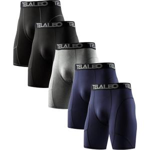 TELALEO 6 or 5 Pack Compression Shorts for Men Spandex Sport Shorts Athletic Workout Running Performance Base layer Underwear (Medium, Black(2pcs)+blue(2pcs)+gray(1pcs))
