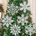 12pcs Large White Snowflakes Christmas Ornaments- 12" Big Plastic Glitter Hanging Snow Flakes for Christmas Tree Decorations Winter Indoor Outdoor Window Home Decor Giant Craft Snowflakes