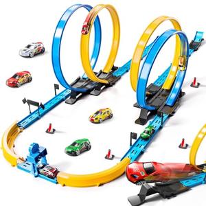 MSKOLER Car Race Track Sets for Kids 3 4 5 6 7 8 9 Years Old - Toy Car Track Set for Boys 3-5 6-8 8-12, Competitive Racing Game with 4 Small Cars, Boys Toy, Gifts Toys Cars for Toddlers Girls 3-8