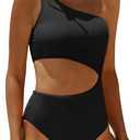 Women's One Piece Swimsuit- One Shoulder Bathing Suit Cutout Tummy Control Swimwear (Black)