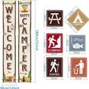 Blulu Camping Themed Party Decorations Set, Big Size Laminated Sign Cutouts, Camping Party Banner Welcome Porch Sign for Themed Birthday Decorations