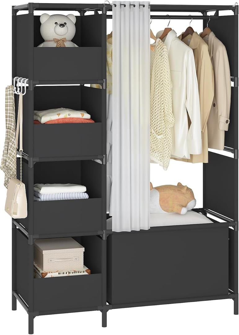 MOYIPIN Portable ClosetFree Standing Wardrobe Closet with Hanging Rod and CurtainClothes Storage Organizer, for Cloakroom, Bedroom40.55 x 16.73 x 65.35InchesBlack