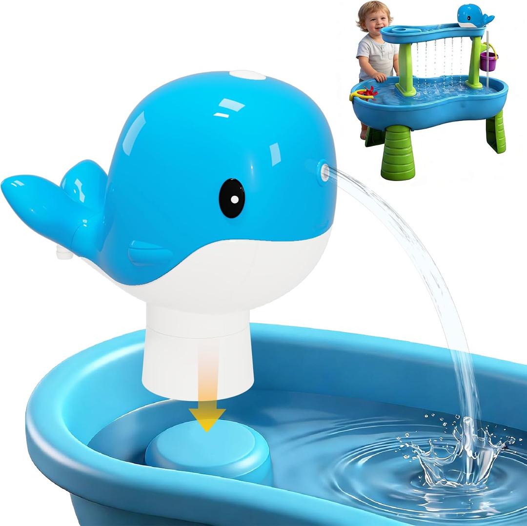 Whale Water Table Pump – Continuous Flow Rechargeable Battery Powered Water Pump for Water Table Accessories – Outdoor Summer Water Play Toys (Blue)