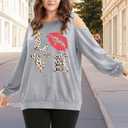 NANYUAYA Plus Size Cold Shoulder Sweatshirt for Women Graphic Long Sleeve Shirt Casual Off The Shoulder Tops (Gray, XXXL)