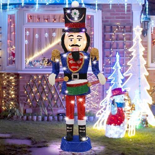 34" Nutcracker Christmas Decoration, Lighted-up Blue Nutcracker Soldier for Indoor Outdoor 3D Nutcracker Soldier Xmas Decor with Lights, Christmas Lighted Holiday Display