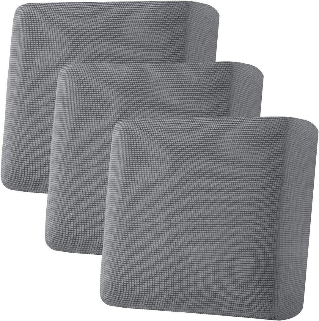 H.VERSAILTEX Super Stretch Individual Seat Cushion Covers, Thick Jacquard Textured Twill Fabric (3 Piece XL Sofa Cushion Covers, Grey)