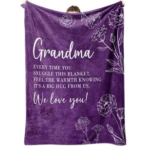 Grandma Gifts, Birthday Gifts for Grandma from Grandkids, to My Grandmother Soft Throw Blanket for Christmas Mothers Day 60" x 80", Purple