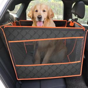 Pecute Dog Car Seat Cover for Back Seat with Hard Bottom, Extra Extender Dog Half Hammock for Large Dogs, Foldable Waterproof Pet Car Half Seat for Back Seat with 3 Visible Mesh for Some Car SUV Truck