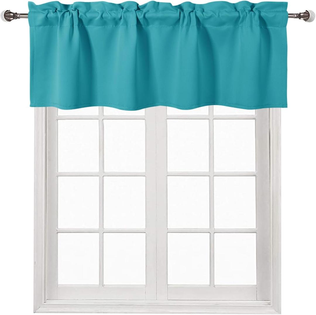 DWCN Valance for Windows Rod Pocket Window Valance Curtains fpr Kitchen/Basement 42 x 12 inch Long,1 Panel, Turquoise