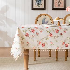 Rectangle Tablecloth Pastoral Style, Waterproof & Stain Resistant Table Cloth Wrinkle Free Table Cover for Dining/Kitchen/Patio, Washable Indoor & Outdoor Use, 55"X86" Red