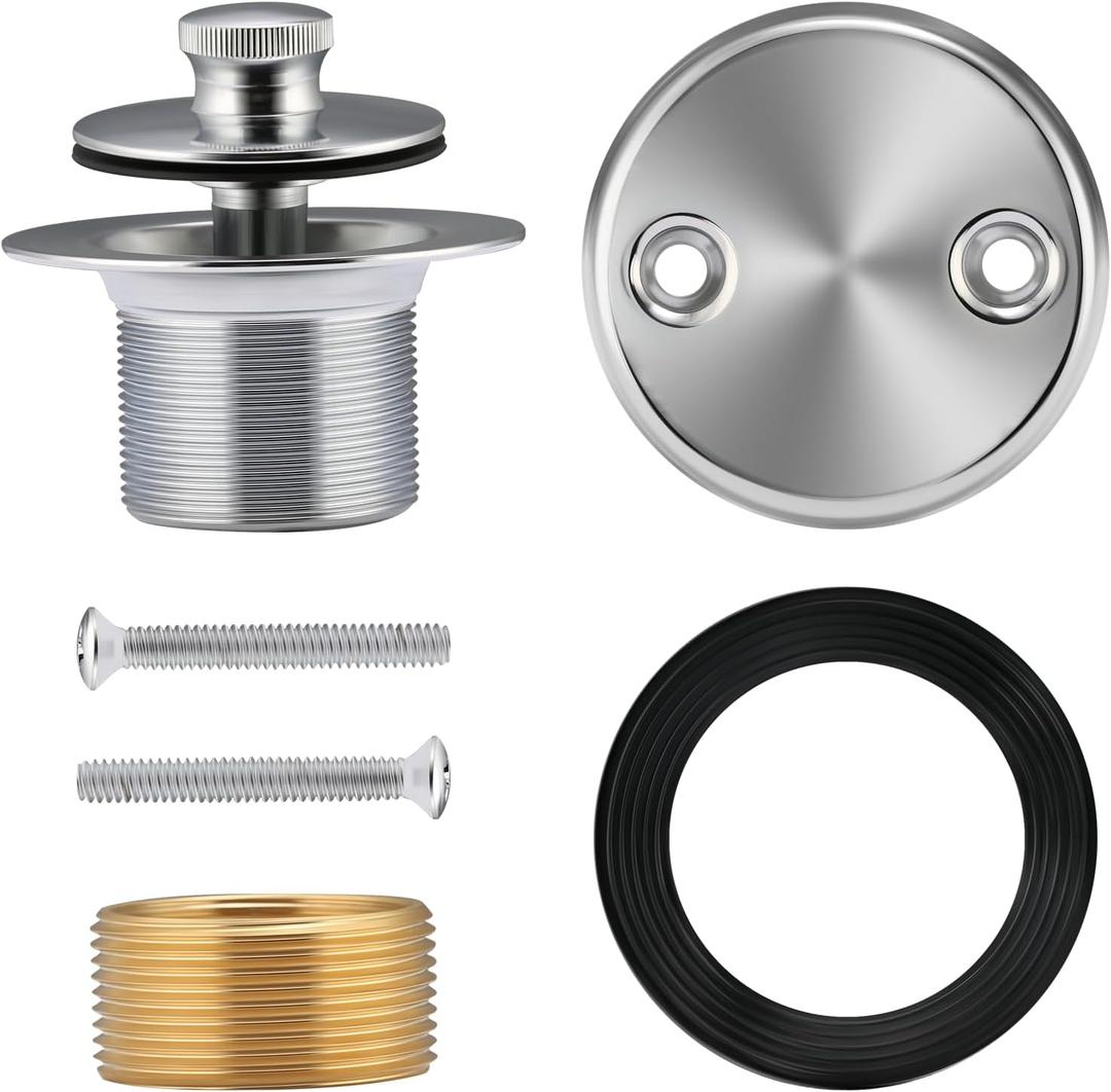 Roastove Nickel Tub Drain Lift &Turn Tub Trim Set with Two-Hole Overflow Faceplate Conversion Kit