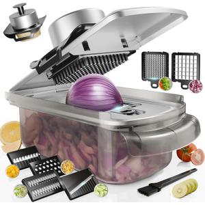 Vegetable Chopper Stainless Steel, 9-in-1 Mandoline Food Slicer for Kitchen, Veggie Chopper with Container, Vegetable Cutter for Salad,Potato,Carrot, Onion and Fruit, Home Essentials