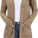 Yincro Womens Lightweight Cardigan Long Sleeve Open Front Casual Sweater Cardigans with Pockets (Brown, XXL)
