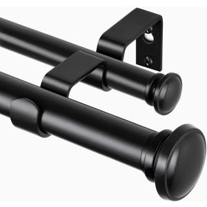 TONIAL 1 Inch Double Curtain Rods 36 to 72 Inches (3 to 6ft), Heavy Duty Decorative Drapery Rod for Windows 24 to 68 Inches (2 to 5.7ft) with Small Cap Finial, Black