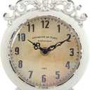 NIKKY HOME Small Vintage Table Clock, Decorative Shelf Desk Top Clock Battery Operated Round French Design, Farmhouse Home Decor for Bathroom, Tabletop, Desktop, Countertop, Rustic Beige