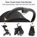 Gravity Folding Baby Stroller - Portable Travel Toddler Stroller w/Adjustable Backrest, Canopy & Cup Holder, Lightweight and UV Protected, One-Hand Automatic Folding - Black