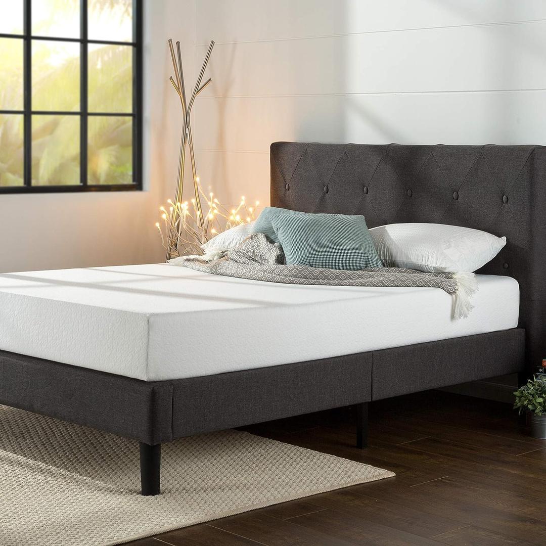 ZINUS Shalini Upholstered Platform Bed Frame, Mattress Foundation, Wood Slat Support, No Box Spring Needed, Easy Assembly, Dark Grey, King