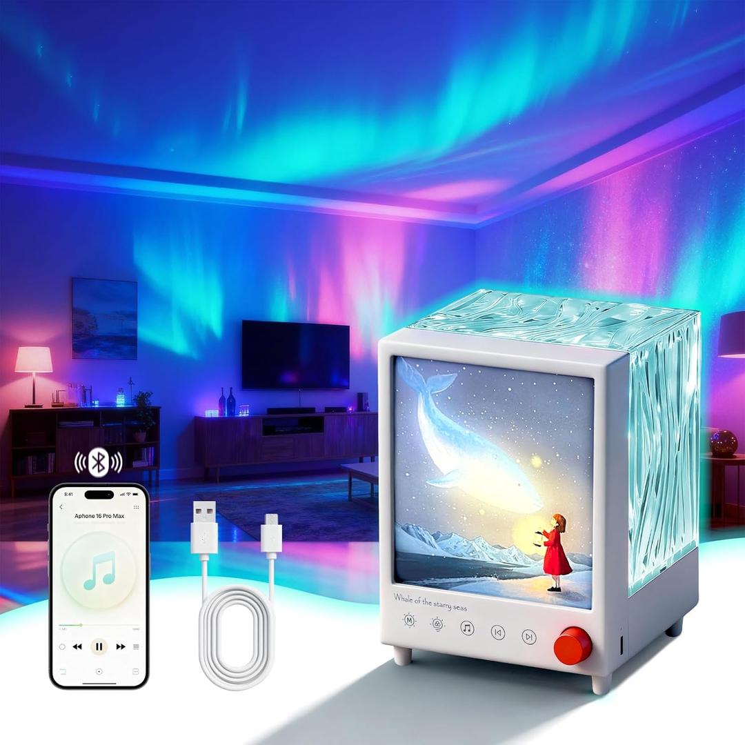 Star Projector Northern Lights Projector Aurora Light Projector with Bluetooth Speaker Light Projector for Bedroom for Adults ASMR White Noise 7 Colors