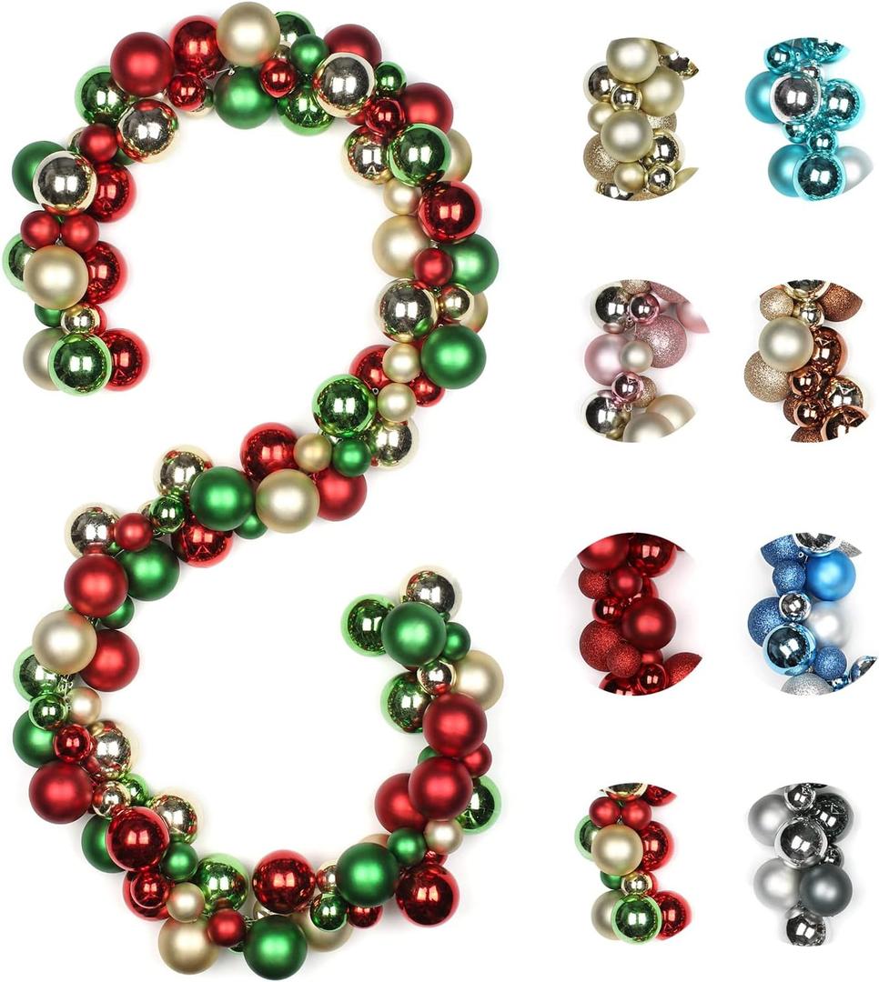 6 FEET Christmas Ball Garland Ornaments Shatterproof Xmas Hanging Balls Decorations for Home Indoor Outdoor Mantel Holiday Party Wedding Tree - Red Green Gold