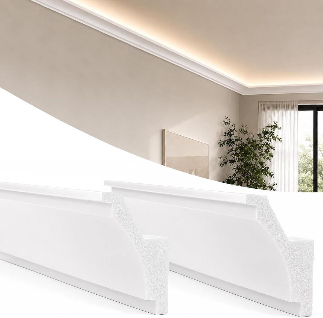 moonoom 14 Pack 55 Ft Ceiling Crown Molding Trim, High Impact Ceiling Decorative Moulding, Room Top Light Strip Crown Molding for Ambient Home Bedroom Living Room Lighting (Style A)