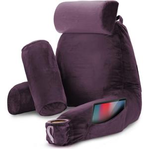 Nestl Reading Pillow with Shredded Memory Foam Includes 2 Neck and Lumber Support Pillows, Designed for Sitting Up in Bed and Couch, Back and Arms Adjustable Support for Adult & Teens, Purple, Large 22"