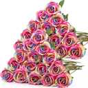 Hotop 40 Pcs Rose Artificial Flowers Bulk with Long Stem,Realistic Silk Fake Roses Bouquet for Home Wedding Centerpieces Party Table Decoration Valentines Gifts(Rainbow Color)