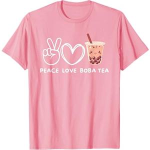 Powered By Ramen And Boba Ramen Boba Bubble Tea T-Shirt (M, Pink) 
Peace, Love Boba Tea Kawaii Boba Tea Lover Food Lover T-Shirt