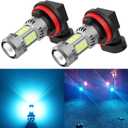 PHINLION H8 H11 LED Fog Light Bulb or DRL, 3200 Lumens Super Bright Ice Blue, Non-polarity 3030 30 SMD Chips 12V H16 H11LL H8LL Fog Lamps Replacement for Cars, Pack of 2