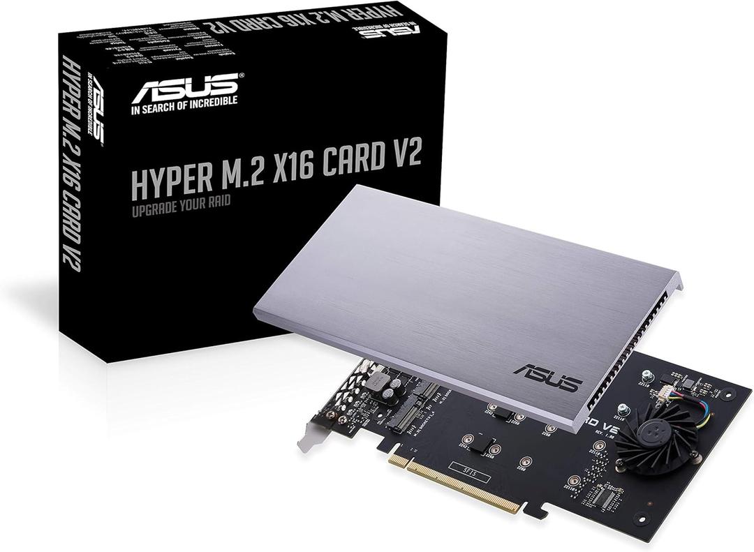 ASUS Hyper M.2 X16 PCIe 3.0 X4 Expansion Card V2 Supports 4 NVMe M.2 (2242/2260/2280/22110) Upto 128 Gbps for Intel VROC and AMD Ryzen Threadripper NVMe Raid