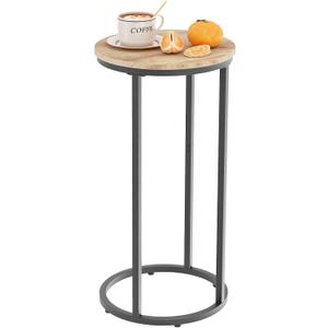 C Shaped end Table, Round Side Table for Couch, Small Snack Sofa Table with Metal Frame for TV Tray, Bedroom, Living Room, Bedside (Oak)